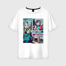 Женская футболка хлопок Oversize с принтом Vaporwave Anime Level UP в Белгороде, 100% хлопок | свободный крой, круглый ворот, спущенный рукав, длина до линии бедер
 | art | hp mp | japan | japanese | landscape | social life | tokyo | арт | вапорвейв | девочка из манги | здоровье | комиксы | компьютер | мана | манга | паровая волна | персонаж аниме | приставка | рисунок в стиле аниме