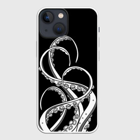 Чехол для iPhone 13 mini с принтом Octopus Black and White в Белгороде,  |  | fish | kraken | ocean spirit | octopus | sea | summer | вода | водный мир | животные | зверь | кальмар | кракен | лето | монстр | море | морская живность | морские обитатели | осьминог | отпуск | рыба | черно белый | чуд