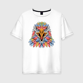 Женская футболка хлопок Oversize с принтом Радужный орёл в Белгороде, 100% хлопок | свободный крой, круглый ворот, спущенный рукав, длина до линии бедер
 | birds | eagle | звери | орел | птицы