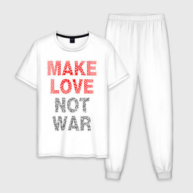 Мужская пижама хлопок с принтом MAKE LOVE NOT WAR в Белгороде, 100% хлопок | брюки и футболка прямого кроя, без карманов, на брюках мягкая резинка на поясе и по низу штанин
 | love | make | peace | text | war | word | война | любовь | мир | надписи | оружие | популярные | сердце | текст | хиппи