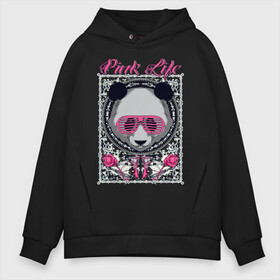 Мужское худи Oversize хлопок с принтом PINK LIFE в Белгороде, френч-терри — 70% хлопок, 30% полиэстер. Мягкий теплый начес внутри —100% хлопок | боковые карманы, эластичные манжеты и нижняя кромка, капюшон на магнитной кнопке | black | fashion | girl | life | panda | pink | roses | text | white | женский | жизнь | лето | мода | очки | панда | розовый | розы | стиль | узор