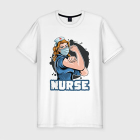 Мужская футболка хлопок Slim с принтом Медсестра в Белгороде, 92% хлопок, 8% лайкра | приталенный силуэт, круглый вырез ворота, длина до линии бедра, короткий рукав | covid | больница | вирус | медик | медсестра