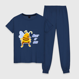 Женская пижама хлопок с принтом Пчела Blet it bee в Белгороде, 100% хлопок | брюки и футболка прямого кроя, без карманов, на брюках мягкая резинка на поясе и по низу штанин | blet it bee | let it be | пчела | так блэт