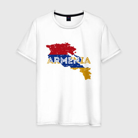 Мужская футболка хлопок с принтом Armenia Map в Белгороде, 100% хлопок | прямой крой, круглый вырез горловины, длина до линии бедер, слегка спущенное плечо. | armenia | armenya | арарат | армения | армяне | армянин | горы | ереван | кавказ | народ | саркисян | ссср | страна | флаг