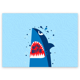 Поздравительная открытка с принтом Акула bite в Белгороде, 100% бумага | плотность бумаги 280 г/м2, матовая, на обратной стороне линовка и место для марки
 | shark | акула | акулы | жители | клыки | море | морские | океан | рыба