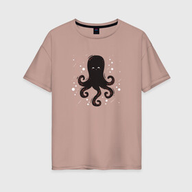 Женская футболка хлопок Oversize с принтом Осьминог каваи в Белгороде, 100% хлопок | свободный крой, круглый ворот, спущенный рукав, длина до линии бедер
 | cute | octopus | милый | морское | осьминог | осьминожка | паттерн | тентакли | щупальца
