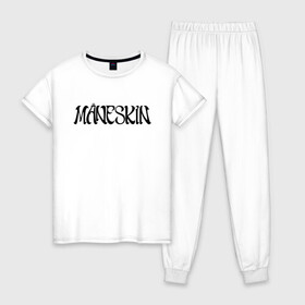 Женская пижама хлопок с принтом Maneskin в Белгороде, 100% хлопок | брюки и футболка прямого кроя, без карманов, на брюках мягкая резинка на поясе и по низу штанин | maneskin | евровидение 2021 | манескин | монскин