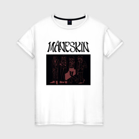Женская футболка хлопок с принтом Maneskin в Белгороде, 100% хлопок | прямой крой, круглый вырез горловины, длина до линии бедер, слегка спущенное плечо | maneskin | manskin | monskin | манескин | монскин