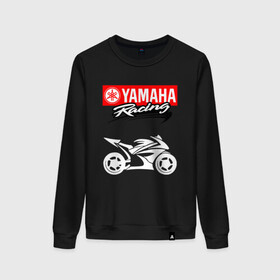 Женский свитшот хлопок с принтом YAMAHA / ЯМАХА / RACING в Белгороде, 100% хлопок | прямой крой, круглый вырез, на манжетах и по низу широкая трикотажная резинка  | Тематика изображения на принте: motorcycle | yamaha | yzf r6. | байк | байкер | мотоспорт | мототехника | мотоцикл | мотоциклист | скутер | ямаха