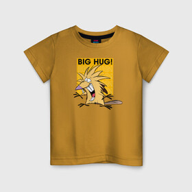 Детская футболка хлопок с принтом Бобр Норберт Big hug! в Белгороде, 100% хлопок | круглый вырез горловины, полуприлегающий силуэт, длина до линии бедер | beaver | norbert | the angry beavers | бобр | злые бобры | крутые бобры | норберт | фостер