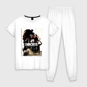 Женская пижама хлопок с принтом FARCRY GAME в Белгороде, 100% хлопок | брюки и футболка прямого кроя, без карманов, на брюках мягкая резинка на поясе и по низу штанин | farcry | fc 5 | fc5 | фар край
