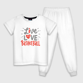 Детская пижама хлопок с принтом Live Love Basketball в Белгороде, 100% хлопок |  брюки и футболка прямого кроя, без карманов, на брюках мягкая резинка на поясе и по низу штанин
 | Тематика изображения на принте: basketball | game | live | love | nba | sport | streetball | баскетбол | баскетболист | игра | игрок | мяч | нба | спорт | стритбол | тренер