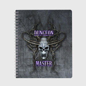 Тетрадь с принтом DM Dungeon Master SKULL в Белгороде, 100% бумага | 48 листов, плотность листов — 60 г/м2, плотность картонной обложки — 250 г/м2. Листы скреплены сбоку удобной пружинной спиралью. Уголки страниц и обложки скругленные. Цвет линий — светло-серый
 | Тематика изображения на принте: dd | dm | dungeon master | dungeons and dragons | skull | днд | мастер подземелий | подземелья и драконы