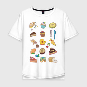 Мужская футболка хлопок Oversize с принтом Кулинарные моменты в Белгороде, 100% хлопок | свободный крой, круглый ворот, “спинка” длиннее передней части | вишня | еда | кексик | миксер | пироженое | торт