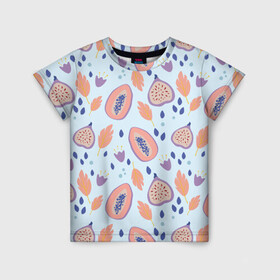 Детская футболка 3D с принтом Папайя в Белгороде, 100% гипоаллергенный полиэфир | прямой крой, круглый вырез горловины, длина до линии бедер, чуть спущенное плечо, ткань немного тянется | papaya | морская | папайя | паттерн | с папаем | фрукт