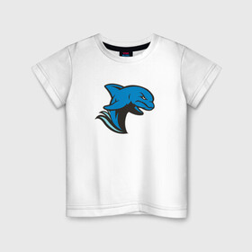 Детская футболка хлопок с принтом Злой дельфин в Белгороде, 100% хлопок | круглый вырез горловины, полуприлегающий силуэт, длина до линии бедер | dolphin | дельфин | дельфины | злой | море | морские | с дельфином