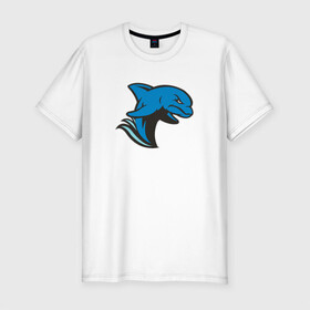 Мужская футболка хлопок Slim с принтом Злой дельфин в Белгороде, 92% хлопок, 8% лайкра | приталенный силуэт, круглый вырез ворота, длина до линии бедра, короткий рукав | dolphin | дельфин | дельфины | злой | море | морские | с дельфином