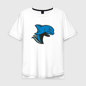 Мужская футболка хлопок Oversize с принтом Злой дельфин в Белгороде, 100% хлопок | свободный крой, круглый ворот, “спинка” длиннее передней части | Тематика изображения на принте: dolphin | дельфин | дельфины | злой | море | морские | с дельфином