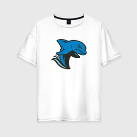 Женская футболка хлопок Oversize с принтом Злой дельфин в Белгороде, 100% хлопок | свободный крой, круглый ворот, спущенный рукав, длина до линии бедер
 | dolphin | дельфин | дельфины | злой | море | морские | с дельфином