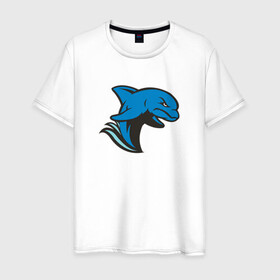 Мужская футболка хлопок с принтом Злой дельфин в Белгороде, 100% хлопок | прямой крой, круглый вырез горловины, длина до линии бедер, слегка спущенное плечо. | Тематика изображения на принте: dolphin | дельфин | дельфины | злой | море | морские | с дельфином