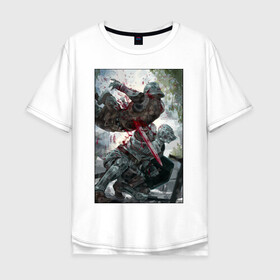 Мужская футболка хлопок Oversize с принтом Dark Souls воины в Белгороде, 100% хлопок | свободный крой, круглый ворот, “спинка” длиннее передней части | dark souls | fantasy | iron | warrior | бойцы | в доспехах | крестоносцы | фентези