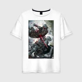 Женская футболка хлопок Oversize с принтом Dark Souls воины в Белгороде, 100% хлопок | свободный крой, круглый ворот, спущенный рукав, длина до линии бедер
 | dark souls | fantasy | iron | warrior | бойцы | в доспехах | крестоносцы | фентези