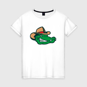Женская футболка хлопок с принтом Аллигатор в панаме в Белгороде, 100% хлопок | прямой крой, круглый вырез горловины, длина до линии бедер, слегка спущенное плечо | alligator | crocodile | reptile | аллигатор | крокодил | крокодильчик