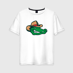 Женская футболка хлопок Oversize с принтом Аллигатор в панаме в Белгороде, 100% хлопок | свободный крой, круглый ворот, спущенный рукав, длина до линии бедер
 | alligator | crocodile | reptile | аллигатор | крокодил | крокодильчик