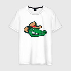 Мужская футболка хлопок с принтом Аллигатор в панаме в Белгороде, 100% хлопок | прямой крой, круглый вырез горловины, длина до линии бедер, слегка спущенное плечо. | alligator | crocodile | reptile | аллигатор | крокодил | крокодильчик