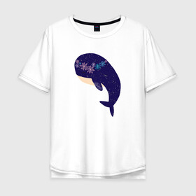 Мужская футболка хлопок Oversize с принтом Кит в Белгороде, 100% хлопок | свободный крой, круглый ворот, “спинка” длиннее передней части | whale | белый кит | кит | киты | морские | паттерн | синий кит