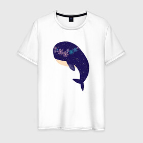 Мужская футболка хлопок с принтом Кит в Белгороде, 100% хлопок | прямой крой, круглый вырез горловины, длина до линии бедер, слегка спущенное плечо. | whale | белый кит | кит | киты | морские | паттерн | синий кит
