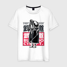 Мужская футболка хлопок с принтом Кибер Самурай Бусидо в Белгороде, 100% хлопок | прямой крой, круглый вырез горловины, длина до линии бедер, слегка спущенное плечо. | art | bushido | cyberpunk samurai | future | ninja | oni | ronin | samurai | shogun | арт | будущее | киберпанк самурай | мерч | мужик | мужчина | прикол | путь воина | путь война | ронин | сёгун | сепукку | токио | харакири