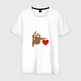 Мужская футболка хлопок с принтом я люблю ленивцев в Белгороде, 100% хлопок | прямой крой, круглый вырез горловины, длина до линии бедер, слегка спущенное плечо. | животные | ленивец | любовь | милый | сердце | я люблю ленивцев