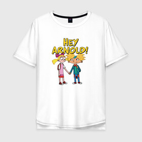Мужская футболка хлопок Oversize с принтом Арнольд и Хельга в Белгороде, 100% хлопок | свободный крой, круглый ворот, “спинка” длиннее передней части | arnold | helga | hey | hey arnold | арнольд | хельга | эй арнольд