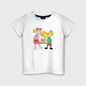 Детская футболка хлопок с принтом Арнольд и Хельга в Белгороде, 100% хлопок | круглый вырез горловины, полуприлегающий силуэт, длина до линии бедер | arnold | helga | hey | hey arnold | арнольд | хельга | эй арнольд