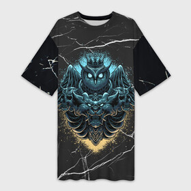 Платье-футболка 3D с принтом Owl king в Белгороде,  |  | арт | графика | корона | птицы | совы | череп