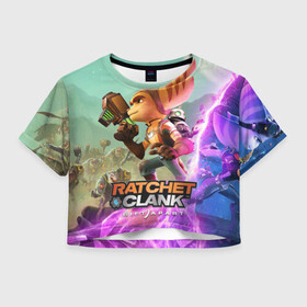 Женская футболка Crop-top 3D с принтом Ratchet & Clank: Rift Apart в Белгороде, 100% полиэстер | круглая горловина, длина футболки до линии талии, рукава с отворотами | Тематика изображения на принте: action | animals | nextgen | pc | playstation | ps 5 | ratchet and clank rift apart | robot | sony | steam | top | valve | video games | weapon | xbox | валв | видео игры | животные | иксбокс | некстген | оружие | пк | плейстейшен | пс 5 | робот 