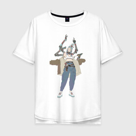 Мужская футболка хлопок Oversize с принтом Шива в Белгороде, 100% хлопок | свободный крой, круглый ворот, “спинка” длиннее передней части | арт | богиня | воин | демон | ёкай | кибер руки | китай | рисунок | рога | руки | руки робота | самурай | современный бог | шива | япония