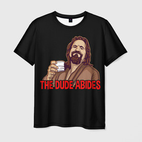 Мужская футболка 3D с принтом The Dude Abides (Lebowski) в Белгороде, 100% полиэфир | прямой крой, круглый вырез горловины, длина до линии бедер | abide | big | dude | jeff | lebowski | the | большой | лебовски | фильм | чувак
