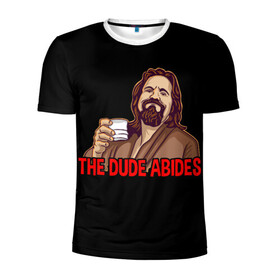 Мужская футболка 3D спортивная с принтом The Dude Abides (Lebowski) в Белгороде, 100% полиэстер с улучшенными характеристиками | приталенный силуэт, круглая горловина, широкие плечи, сужается к линии бедра | Тематика изображения на принте: abide | big | dude | jeff | lebowski | the | большой | лебовски | фильм | чувак