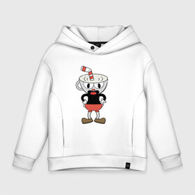 Детское худи Oversize хлопок с принтом Cuphead в Белгороде, френч-терри — 70% хлопок, 30% полиэстер. Мягкий теплый начес внутри —100% хлопок | боковые карманы, эластичные манжеты и нижняя кромка, капюшон на магнитной кнопке | cuphead | game | красная соломинка | платформер | стоит