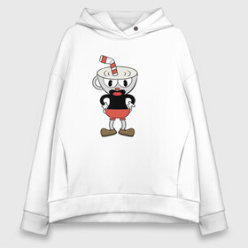 Женское худи Oversize хлопок с принтом Cuphead в Белгороде, френч-терри — 70% хлопок, 30% полиэстер. Мягкий теплый начес внутри —100% хлопок | боковые карманы, эластичные манжеты и нижняя кромка, капюшон на магнитной кнопке | cuphead | game | красная соломинка | платформер | стоит