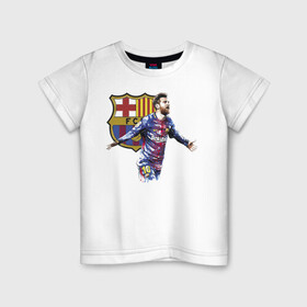 Детская футболка хлопок с принтом Lionel Messi Barcelona в Белгороде, 100% хлопок | круглый вырез горловины, полуприлегающий силуэт, длина до линии бедер | Тематика изображения на принте: barcelona | forward | lionel messi | star | барселона | звезда | лионель месси | форвард