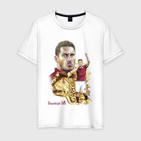 Мужская футболка хлопок с принтом Francesco Totti Roma в Белгороде, 100% хлопок | прямой крой, круглый вырез горловины, длина до линии бедер, слегка спущенное плечо. | football | legend | lion | roma | totti | италия | лев | легенда | тотти | футбол