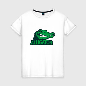 Женская футболка хлопок с принтом Аллигатор в Белгороде, 100% хлопок | прямой крой, круглый вырез горловины, длина до линии бедер, слегка спущенное плечо | alligator | crocodile | reptile | аллигатор | крокодил | крокодильчик