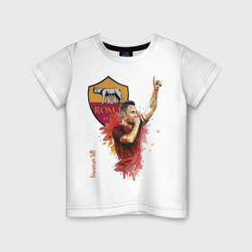 Детская футболка хлопок с принтом Francesco Totti Roma в Белгороде, 100% хлопок | круглый вырез горловины, полуприлегающий силуэт, длина до линии бедер | football | legend | roma | totti | италия | легенда | тотти | футбол