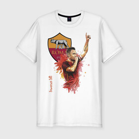 Мужская футболка хлопок Slim с принтом Francesco Totti Roma в Белгороде, 92% хлопок, 8% лайкра | приталенный силуэт, круглый вырез ворота, длина до линии бедра, короткий рукав | football | legend | roma | totti | италия | легенда | тотти | футбол