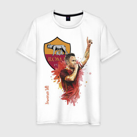 Мужская футболка хлопок с принтом Francesco Totti Roma в Белгороде, 100% хлопок | прямой крой, круглый вырез горловины, длина до линии бедер, слегка спущенное плечо. | Тематика изображения на принте: football | legend | roma | totti | италия | легенда | тотти | футбол