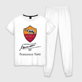 Женская пижама хлопок с принтом Francesco Totti Roma в Белгороде, 100% хлопок | брюки и футболка прямого кроя, без карманов, на брюках мягкая резинка на поясе и по низу штанин | football | legend | roma | totti | wolf | волчица | италия | легенда | рим | тотти | футбол