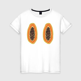 Женская футболка хлопок с принтом Папайа в Белгороде, 100% хлопок | прямой крой, круглый вырез горловины, длина до линии бедер, слегка спущенное плечо | Тематика изображения на принте: вкусно | летний фрукт | папайа | тропический фрукт | фрукт